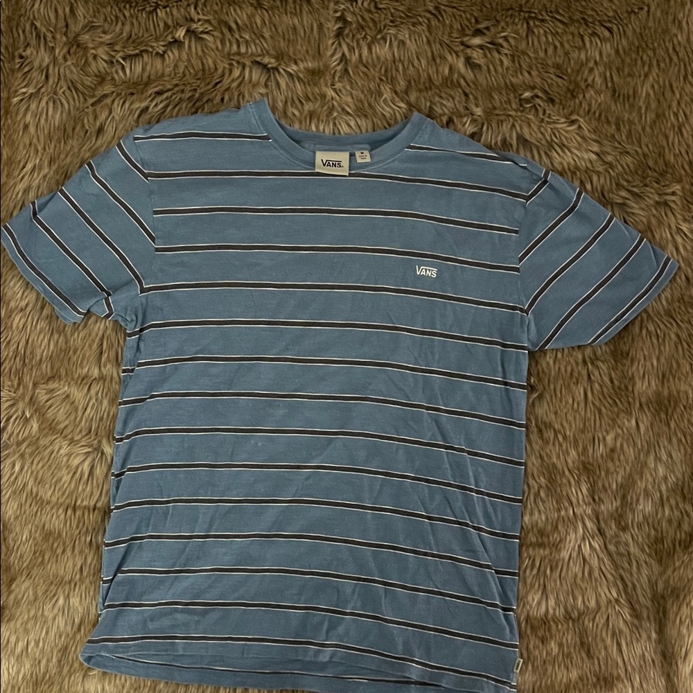 Vans Men's Blue and White Striped Tee